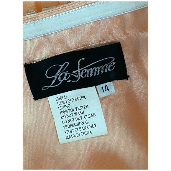 La Femme $480 NWT 19282 Apricot Beaded Chiffon Strapless Formal Gown Sz 14 - Picture 4 of 16